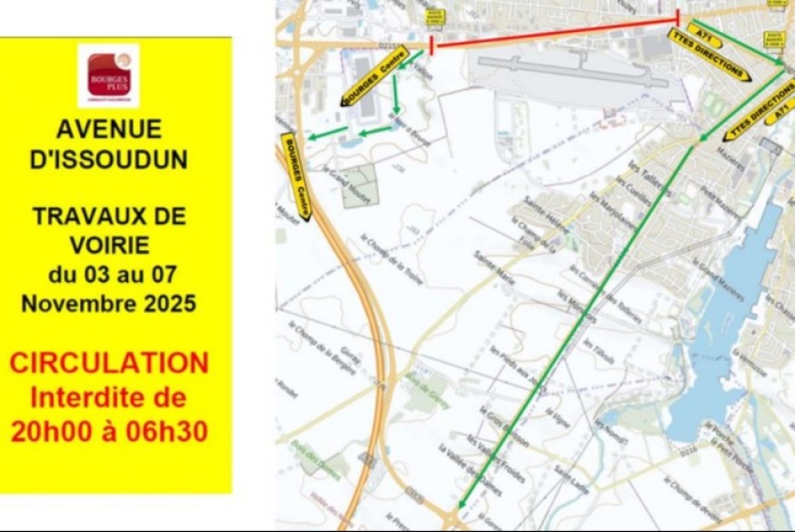 Travaux nocturnes avenue d’Issoudun à Bourges jusqu’à vendredi